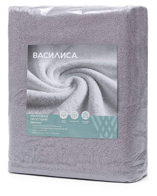 Простыня махровая Василиса серая, 180х200 см