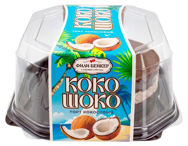 Торт шоколадно-бисквитный Фили-Бейкер Коко шоко с кокосовым кремом охлажденный, 330 г