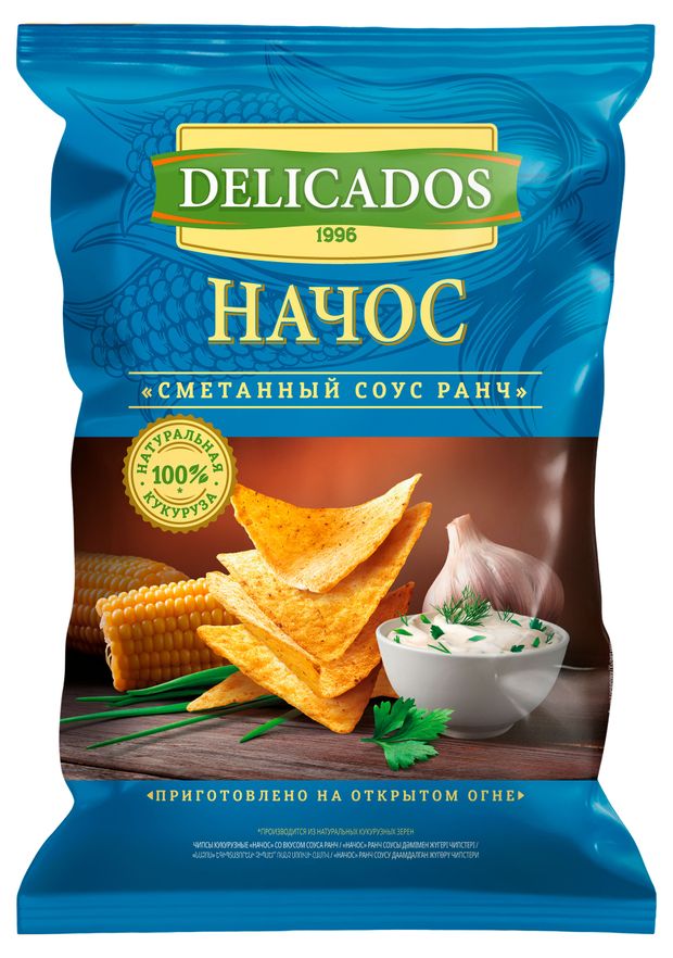 Чипсы кукурузные Delicados Nachos сметанный соус ранч, 150 г