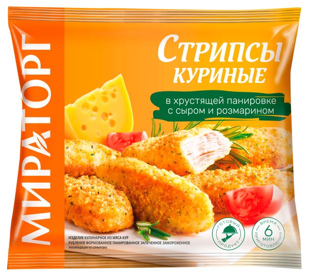 Куриное филе Стрипсы Мираторг в хрустящей панировки с сыром и розмарином, 340 г