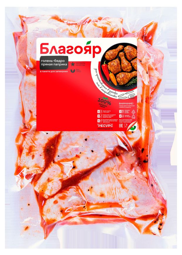 Голень-бедро цыпленка-бройлера Благояр в маринаде пряная паприка для запекания охлажденное, 750 г