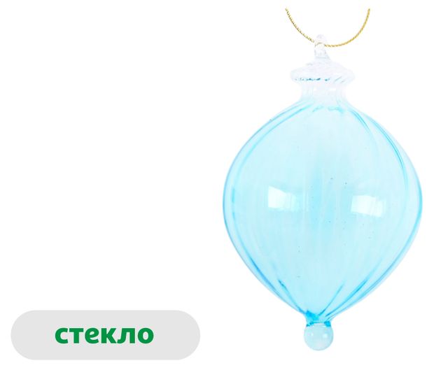 Елочный шар Морозные узоры стекло голубой, 6 см