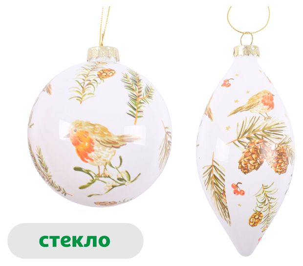 Елочный шар Розовая романтика Птицы стекло белый, 1 шт в ассортименте