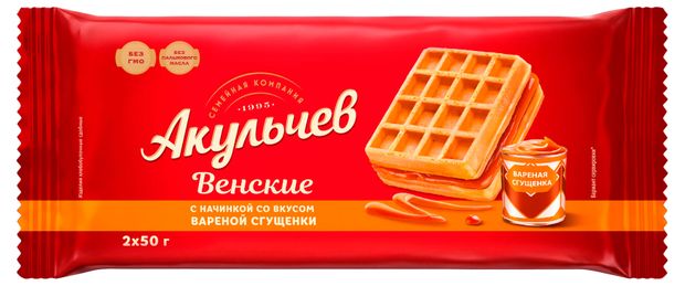 Вафли мягкие Акульчев Венские со сгущенкой, 100 г