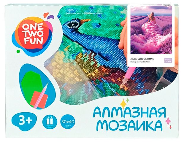 Набор для творчества ONE TWO FUN Алмазная мозаика Лавандовое поле, 30х40 см