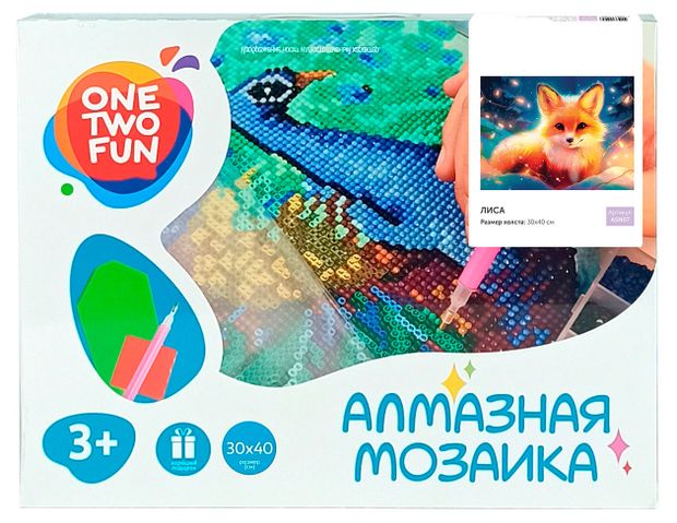 Набор для творчества ONE TWO FUN Алмазная мозаика Лиса, 30х40 см