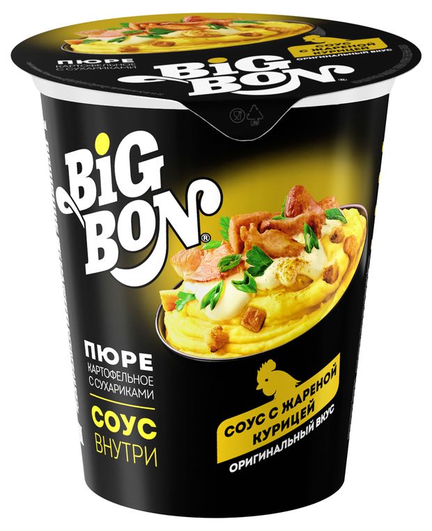 Пюре картофельное BIGBON с сухариками и соусом с жареной курицей, 60 г