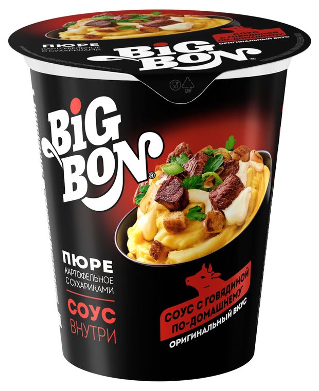 Пюре картофельное BIGBON с сухариками и соусом говядина по-домашнему, 60 г