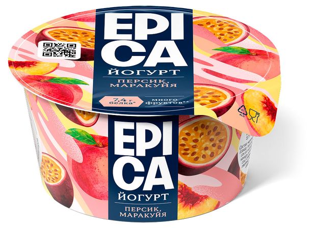 Йогурт густой ложковый EPICA с персиком и маракуйей 4.8%, 130 г