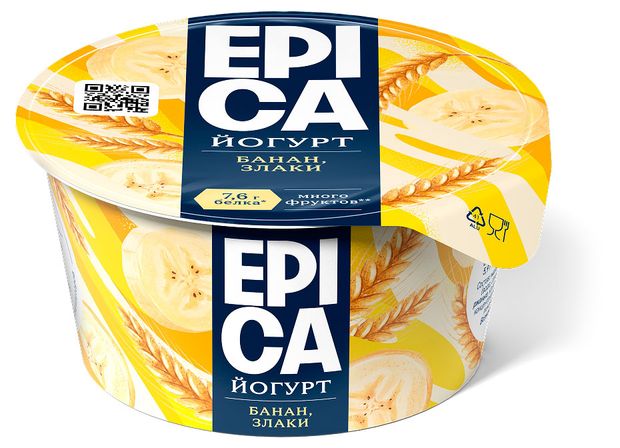Йогурт густой ложковый EPICA с бананом и злаками 4,8% БЗМЖ, 130 г