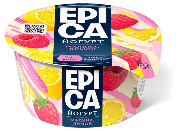 Йогурт густой ложковый EPICA с малиной и лимоном 4,9% БЗМЖ, 130 г