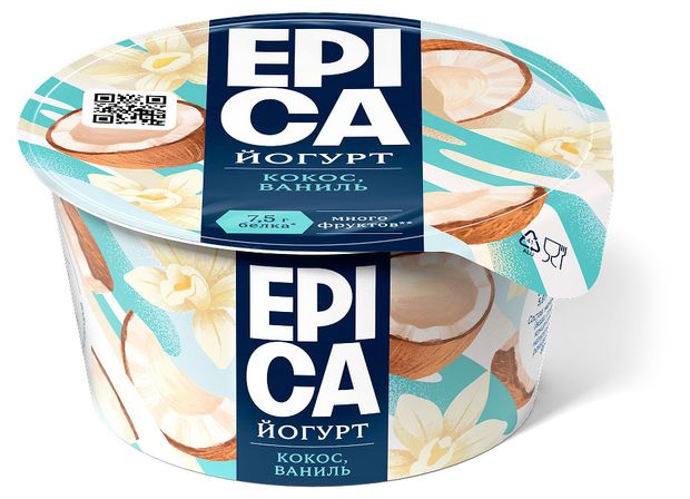 Йогурт густой ложковый EPICA с кокосом и ванилью 6.3%, 130 г