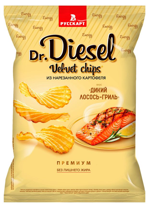 Чипсы картофельные Dr. Diesel рифленые со вкусом дикого лосося-гриль, 220 г