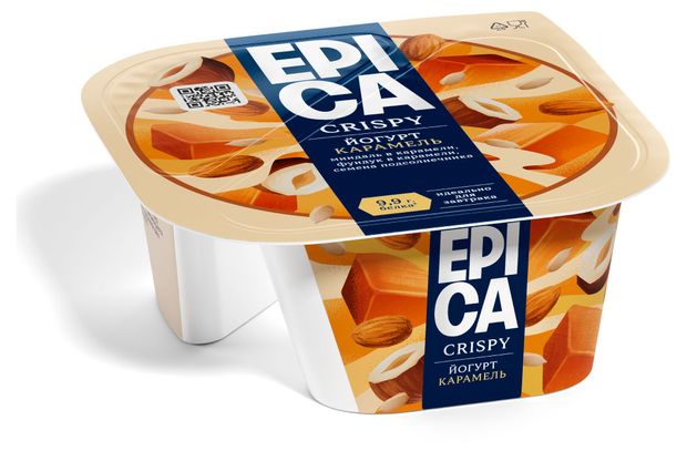 Йогурт густой ложковый EPICA Crispy с карамелью семенами подсолнечника орехами 10,2%, 140 г