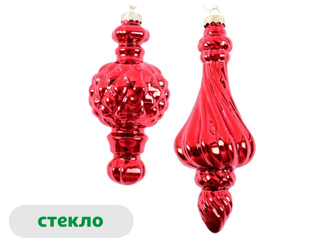 Елочное украшение Роскошный винтаж Подвеска Фигурная стекло красная, 1 шт в ассортименте