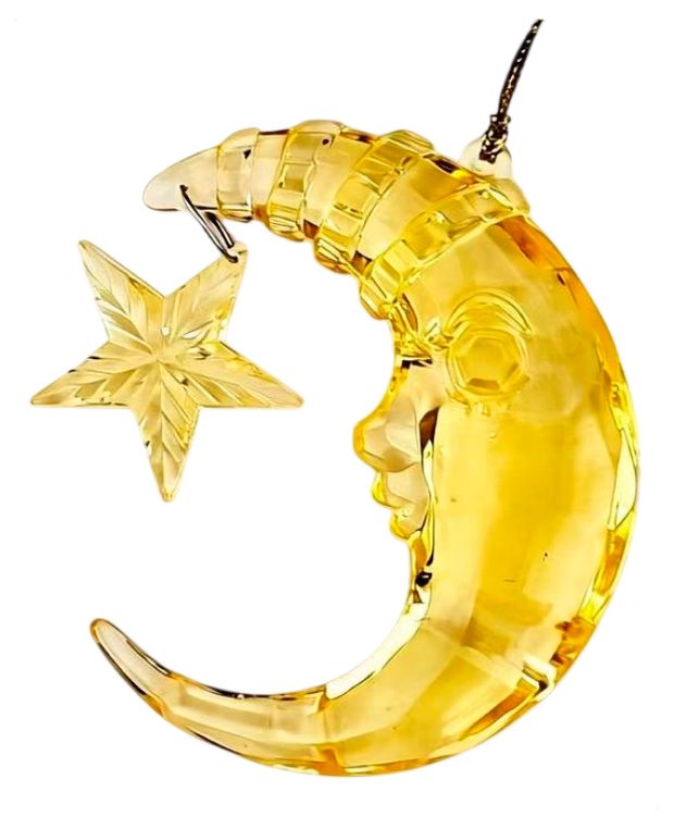 Елочное украшение Морозные узоры Подвеска Месяц золотая, 9 см