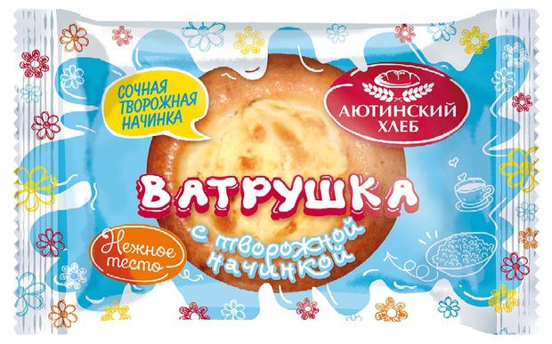 Ватрушка пшеничная сдобная сладкая Аютинский хлеб с творожной начинкой, 70 г