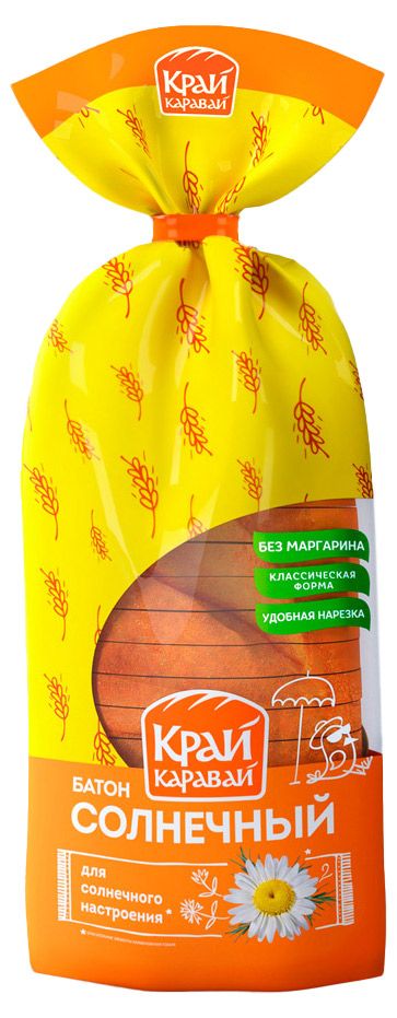 Батон пшеничный нарезной белый Край Каравай Солнечный без маргарина нарезка, 250 г