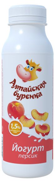 Йогурт питьевой Алтайская буренка персик 1,5% БЗМЖ, 300 мл