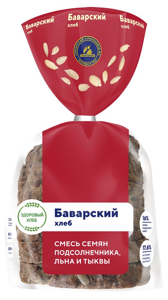 Хлеб ржано-пшеничный серый Самарский хлебозавод 5 Баварский с семенами подсолнечника льна и тыквы нарезка, 300 г