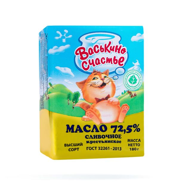 Масло сливочное Васькино счастье 72,5%, 180 г
