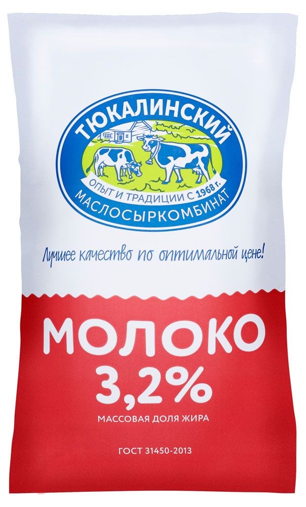 Молоко пастеризованное питьевое Тюкалинский МСК 3,2% БЗМЖ охлажденное, 900 мл