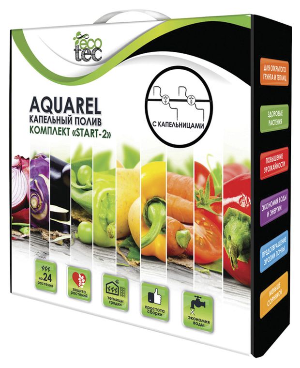 фото Капельный полив ecotec aquarel start-2 с капельницами, 24 шт