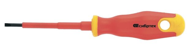 Отвертка диэлектрическая Сибртех двухкомпонентная рукоятка SL3, 75 мм