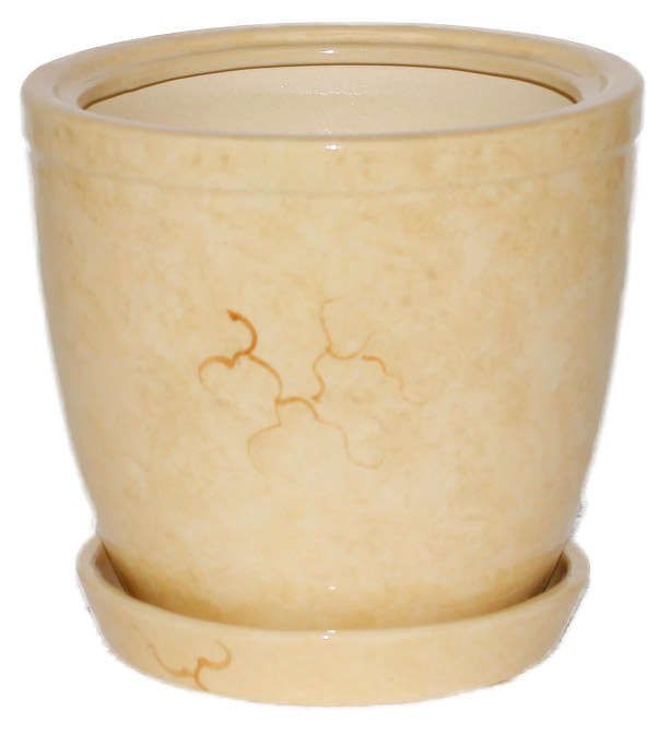 Горшок керамический Кедр бежевый с поддоном 19х20 см, 3 л