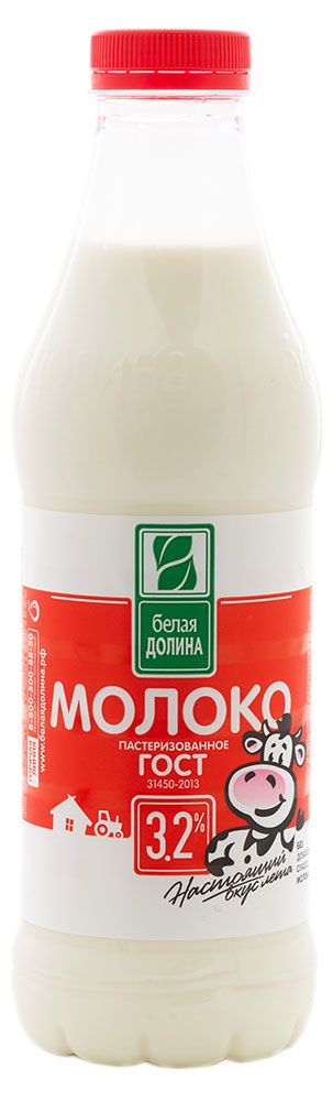 Молоко пастеризованное Белая Долина 3,2% БЗМЖ охлажденное, 835 г
