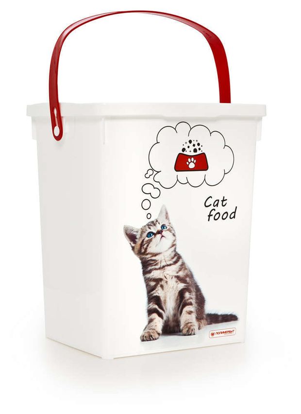 Контейнер для сухого корма Полимербыт Кошки с крышкой белый 5 л 100₽
