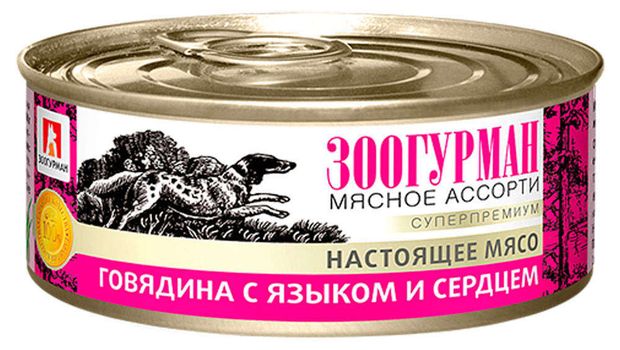 Корм для собак Зоогурман Мясное ассорти говядина с языком и сердцем, 100 г