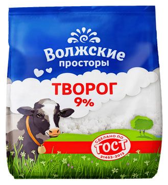 Творог рассыпчатый Волжские Просторы в пакете 9% БЗМЖ, 300 г