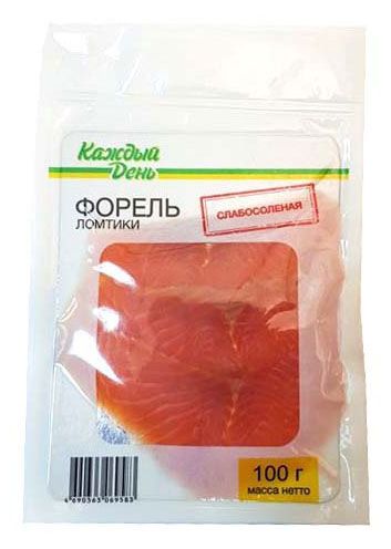 Рыба, икра, морепродукты Форель слабосоленая Каждый день ломтики, 100 г