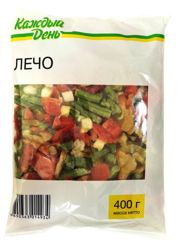 Овощная смесь Каждый день Лечо томаты болгарский перец кабачки фасоль стручковая лук замороженная, 400 г
