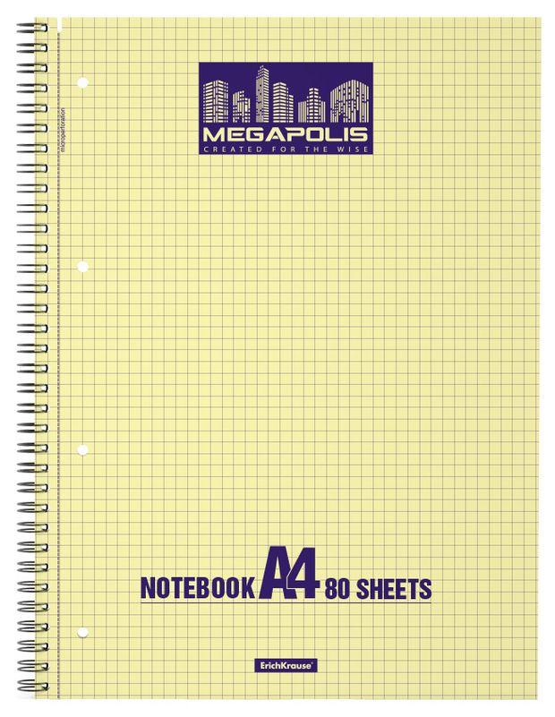 Тетрадь ErichKrause Megapolis Yellow Concept в клетку на спирали A4, 80 л