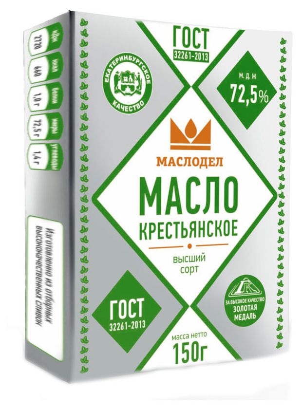 Масло сливочное Маслодел Крестьянское 72,5%, 150 г