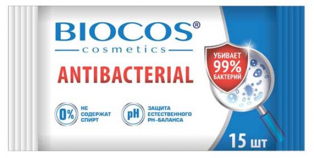 фото Влажные салфетки biocos антибактериальные, 15 шт