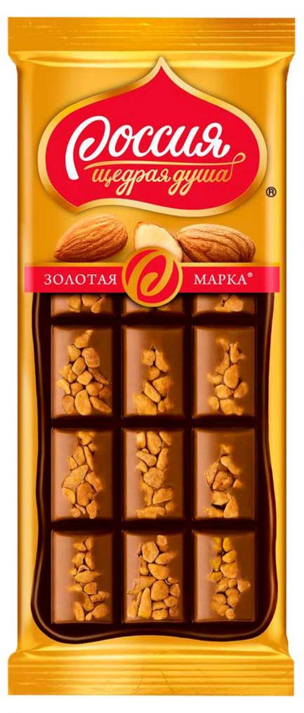 

Шоколад «Россия - Щедрая душа» Золотая марка темный и молочный с миндалем, 80 г