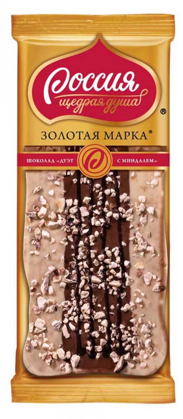 

Шоколад «Россия - Щедрая душа» Золотая марка Дуэт с миндалем, 85 г