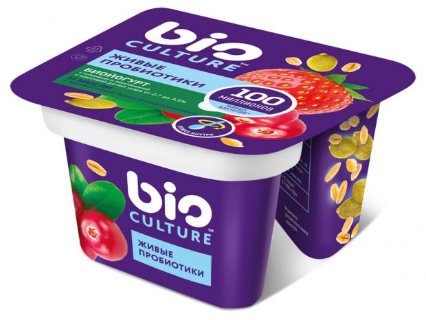 

Йогурт «Молочная культура» Bio culture клюква земляника 2,7-3,5%, 130 г
