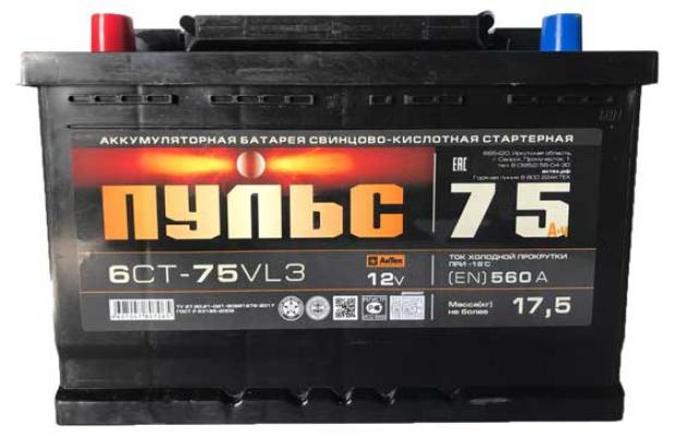

Аккумулятор автомобильный «Пульс» 620А Обратная полярность 75 А/ч