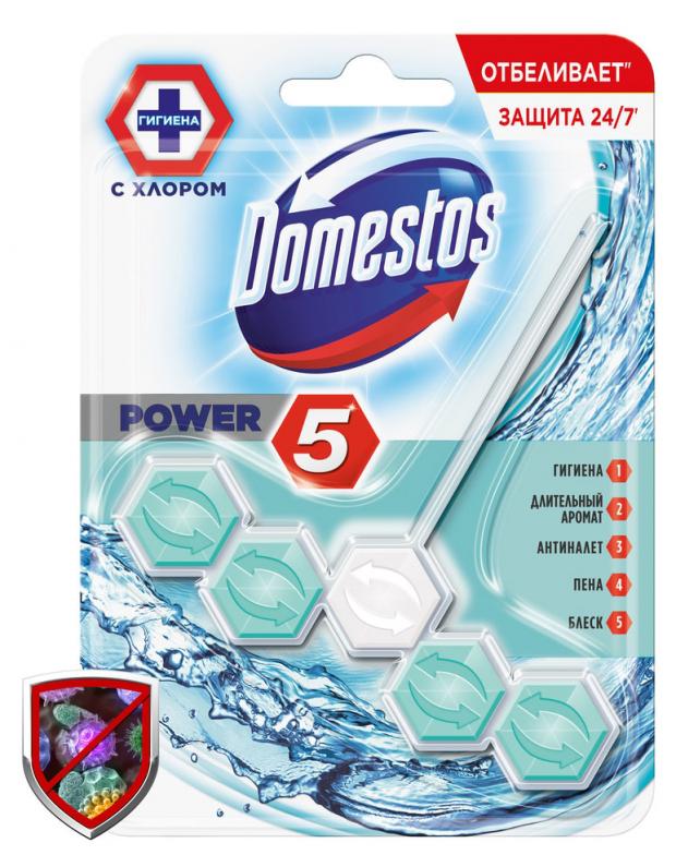 

Туалетный блок подвесной Domestos Power 5 Кристальная чистота с хлором, 55 г