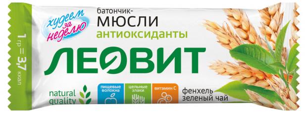 Батончик злаковый ЛЕОВИТ мюсли фенхель и зеленый чай 30 г 28₽