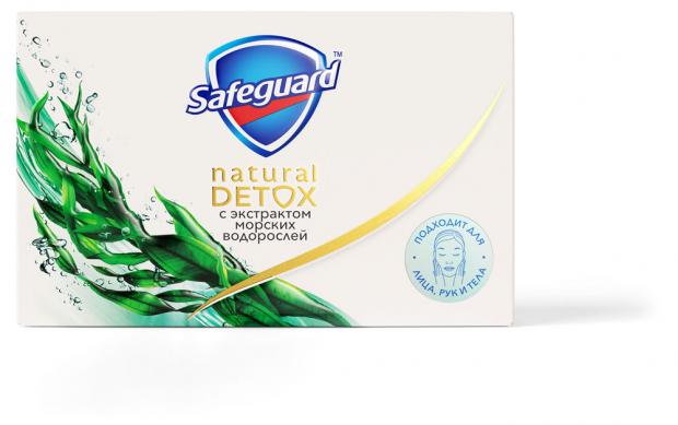 Мыло туалетное Safeguard Natural Detox с экстрактом морских водорослей с антибактериальным эффектом, 110 г