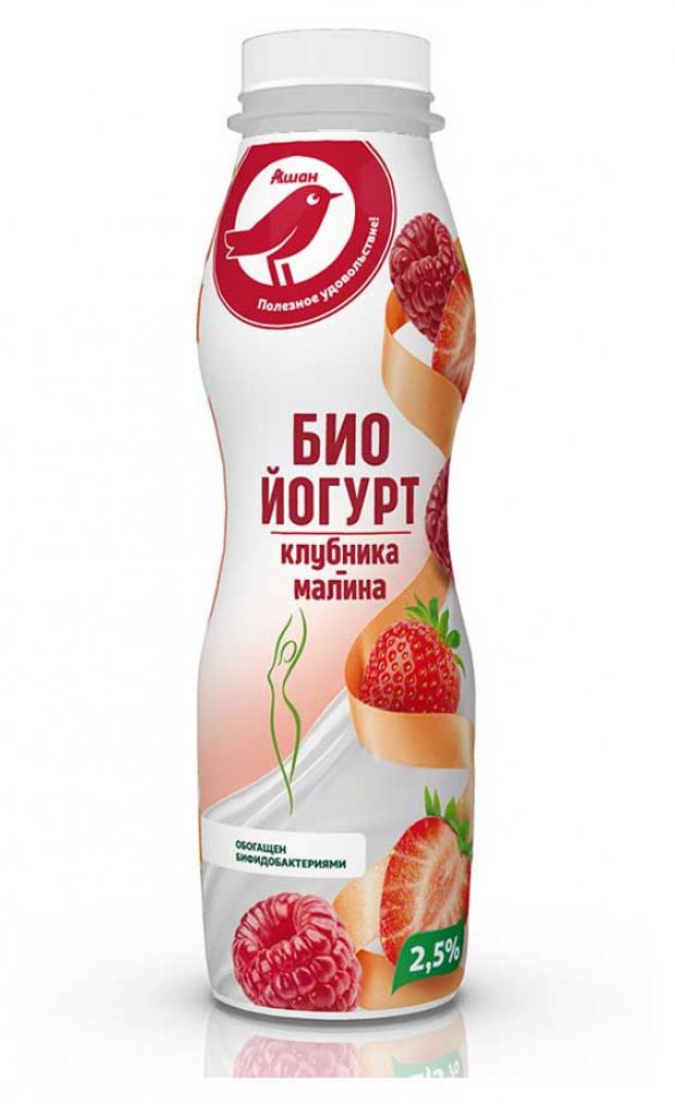 Биойогурт питьевой АШАН клубника малина 25 290 мл 35₽