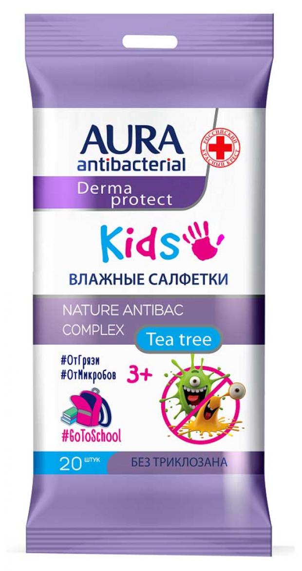 

Влажные салфетки детские Aura антибактериальные 3+, 20 шт
