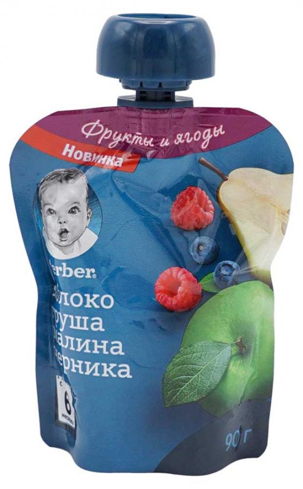

Пюре Gerber яблоко груша малина черника c 6 мес., 90 г
