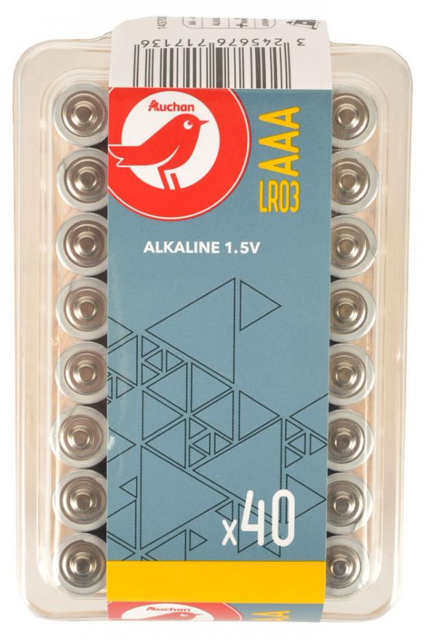 Батарейка АШАН алкалиновая типоразмера ААА 40 шт 475₽