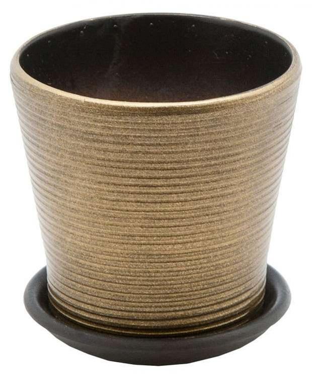 Горшок Engard керамический с подставкой бронзовый глянец Ø11 см